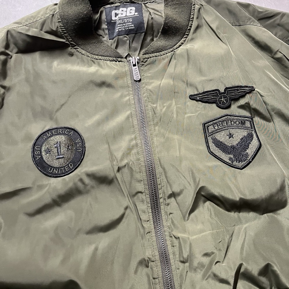 CSG Champs USA Green Flight Windbreaker Jacket Men's Size 3XL Patches - Picture 2 of 12